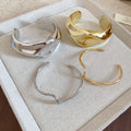 European Style Glossy Metal Wrinkle Irregular Open Cuff Bangle For Women view 1