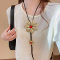 Light Luxury Iron Flower Pendant Tassel Sweater Necklace Statement Floral Choker view 1
