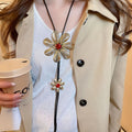 Light Luxury Iron Flower Pendant Tassel Sweater Necklace Statement Floral Choker view 3