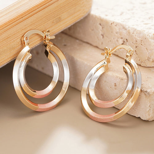 Korean Style Double Hoop Ear Cuffs, Niche Design Tricolor Oil Painting Fashion Jewelry Earrings