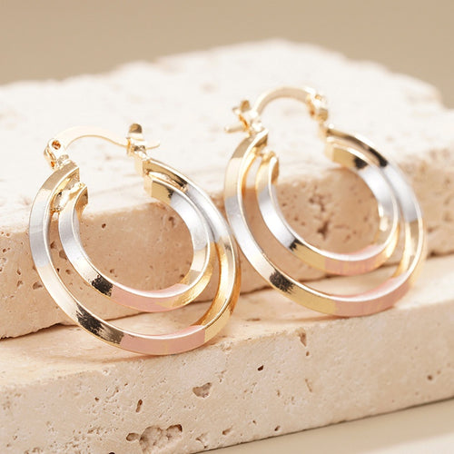Korean Style Double Hoop Ear Cuffs, Niche Design Tricolor Oil Painting Fashion Jewelry Earrings