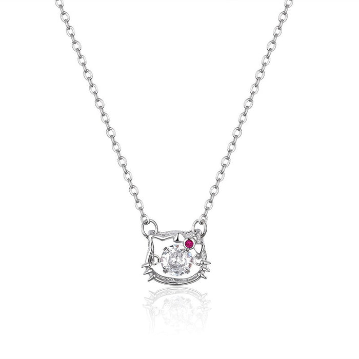 Japanese Korean Cute Cat Necklace For Women, Pink Girlish Elegant Pendant Jewelry Accessory