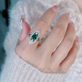 Marquise Imitation Emerald Women's Ring Micro Paved 3D Textured Elegant Fashion Jewelry view 3