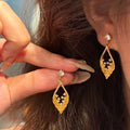European Court Style Silver Needle Rhinestone Hollow Leaf Drop Earrings view 1