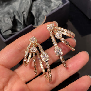 Copper Zircon Geometric Oval Hollow Three Layer French Court Style Stud Earrings