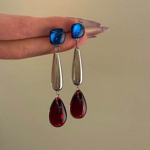 Acrylic Teardrop Tassel Drop Earrings With Silver Pins, French Palace Light Luxury Style
