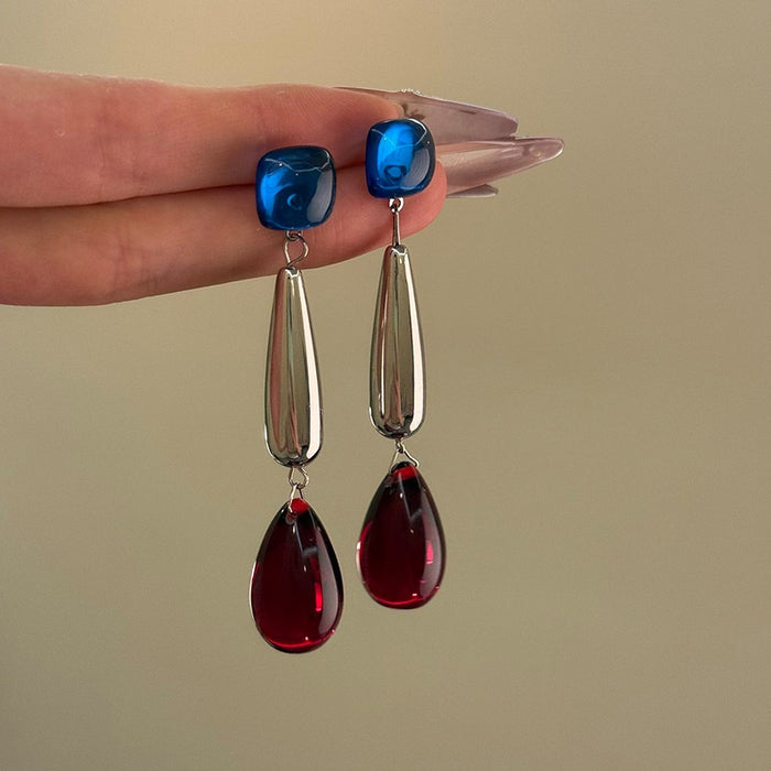 Acrylic Teardrop Tassel Drop Earrings With Silver Pins, French Palace Light Luxury Style