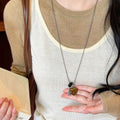 Stainless Steel Tiger Eye Beaded Heart Star Ethnic Sweater Necklace For Women view 4