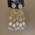 French Court Style Acrylic Round Pearl Tassel Drop Earrings With Silver Pins view 4