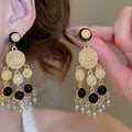 French Court Style Acrylic Round Pearl Tassel Drop Earrings With Silver Pins view 3