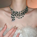 Copper Zircon Bow Asymmetrical Tassel Necklace French Court Style Elegant Collarbone Chain For Women view 3