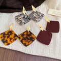 European American Style Acetate Rhombus Pattern Pendant Drop Earrings With Silver Posts view 3