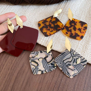 European American Style Acetate Rhombus Pattern Pendant Drop Earrings With Silver Posts