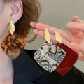 European American Style Acetate Rhombus Pattern Pendant Drop Earrings With Silver Posts view 2
