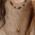 Tiger Eye Beaded Geometric Round Pendant Stainless Steel Maillard Sweater Necklace view 1