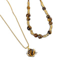 Tiger Eye Beaded Geometric Round Pendant Stainless Steel Maillard Sweater Necklace view 5