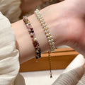 European Court Style Double Layer Agate Pearl Beaded Round Geometric Bangle Bracelet view 3