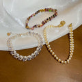 European Court Style Double Layer Agate Pearl Beaded Round Geometric Bangle Bracelet view 4