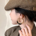 Maillard Retro Leopard Print Flocked Leather Geometric Round Hoop Earrings With Silver Pins view 4