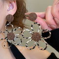 Fabric Leopard Print Floral Hollow Pendant Drop Earrings Maillard Style Women's Autumn Jewelry view 3