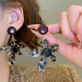Vintage Ethnic Acetate Flower Leopard Print Pendant Drop Earrings With Silver Needle Posts view 4