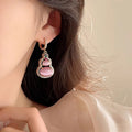 14K Gold Plated Zircon Resin Oval Gourd Pendant Drop Earrings Light Luxury Geometric Style view 4