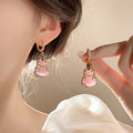 14K Gold Plated Zircon Resin Oval Gourd Pendant Drop Earrings Light Luxury Geometric Style view 2