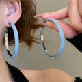Silver Needle Denim Fabric Geometric Round Pendant Hoop Earrings Korean Minimalist Fashion Jewelry view 1
