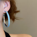 Silver Needle Denim Fabric Geometric Round Pendant Hoop Earrings Korean Minimalist Fashion Jewelry view 3