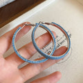 Silver Needle Denim Fabric Geometric Round Pendant Hoop Earrings Korean Minimalist Fashion Jewelry view 2