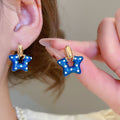 Copper Enamel Polka Dot Star Pendant Stud Earrings, Cute Designer Style For Women view 3