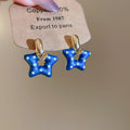 Copper Enamel Polka Dot Star Pendant Stud Earrings, Cute Designer Style For Women view 4