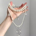 Light Luxury Faux Baroque Pearl Beaded Rhinestone Cross Layered Sweater Necklace view 3