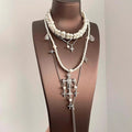 Light Luxury Faux Baroque Pearl Beaded Rhinestone Cross Layered Sweater Necklace view 4