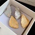 European American Minimalist Crumpled Metal Triangle Thick Edge Drop Earrings view 2