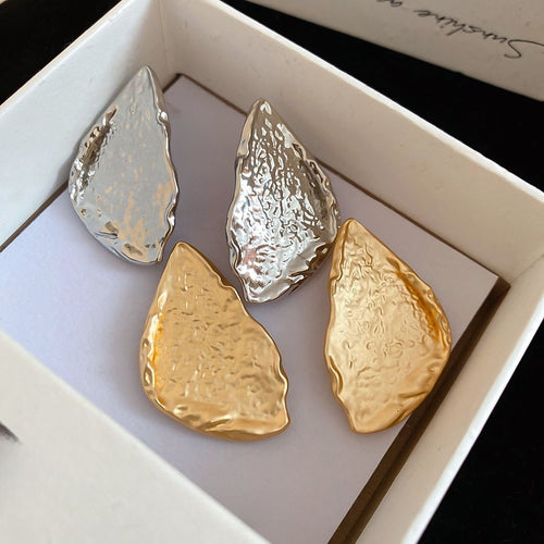 European American Minimalist Crumpled Metal Triangle Thick Edge Drop Earrings