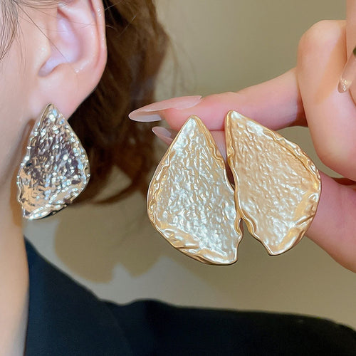 European American Minimalist Crumpled Metal Triangle Thick Edge Drop Earrings