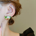 French Court Style Irregular Triangle Crystal Pearl Stud Earrings With Silver Pins view 3