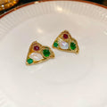 French Court Style Irregular Triangle Crystal Pearl Stud Earrings With Silver Pins view 4