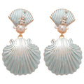 Silver Pin Rhinestone Pearl Shell Geometric Drop Earrings Light Luxury Beach Vacation Style view 5