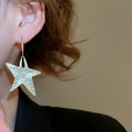 Metal Star Drop Earrings With Crumpled Irregular Pendant, European Minimalist Ear Hook Jewelry view 4