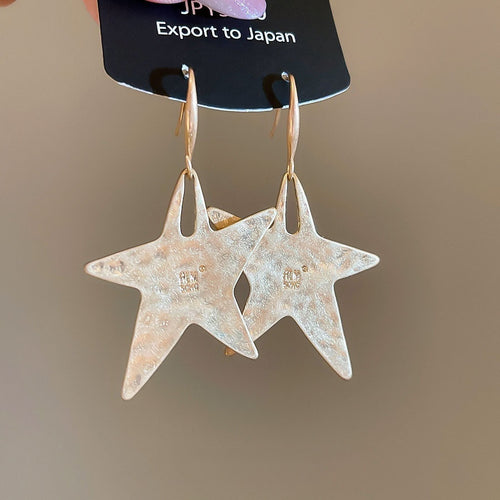 Metal Star Drop Earrings With Crumpled Irregular Pendant, European Minimalist Ear Hook Jewelry