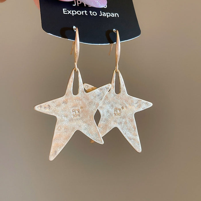 Metal Star Drop Earrings With Crumpled Irregular Pendant, European Minimalist Ear Hook Jewelry
