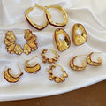 Light Luxury Faux Pearl Waterdrop Petal Geometric Diamond Hoop Earrings For Women view 3