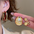Light Luxury Faux Pearl Waterdrop Petal Geometric Diamond Hoop Earrings For Women view 2