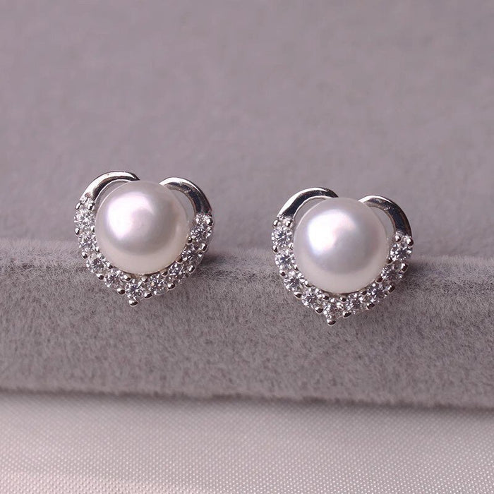 Korean Style Heart Stud Earrings For Women Sweet Faux Pearl Everyday Fashion Jewelry