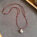 Korean Style Leather Cord Brushed Apple Adjustable Sweater Necklace Minimalist Clavicle Chain view 4