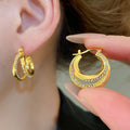 Sparkling Rhinestone Alloy Double Layer Round Geometric Light Luxury Drop Earrings For Women view 3