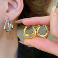 Sparkling Rhinestone Alloy Double Layer Round Geometric Light Luxury Drop Earrings For Women view 1