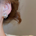 Light Luxury Faux Pearl Round Rhinestone Pendant Drop Earrings With Silver Posts view 4